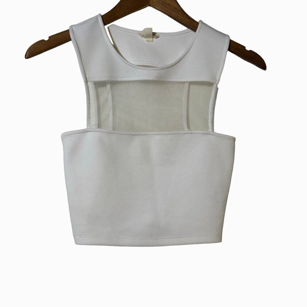 Silence Noise Womens White Crop Top Modern Casual Tee Mesh Party Size Small